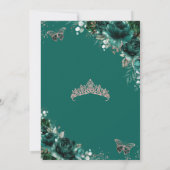 Invitation Moderne Quinceañera Emerald Vert Floral Rose Or (Dos)