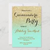 Invitation Moderne Quinceañera fille dorée pailletée vert men (Devant)