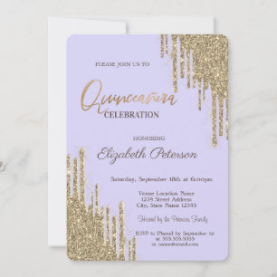 Invitation Moderne Quinceañera Lavande avec Gouttes Brillante