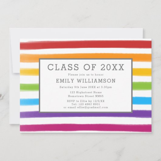 Invitation Moderne Rainbow Stripes Watercolor Party (Devant)