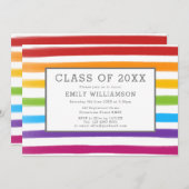 Invitation Moderne Rainbow Stripes Watercolor Party (Devant / Derrière)