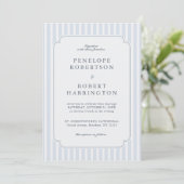Invitation Moderne Rayures Classiques Bleu Poussiéreux Code Q (Debout devant)