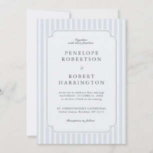 Invitation Moderne Rayures Classiques Bleu Poussiéreux Mariag