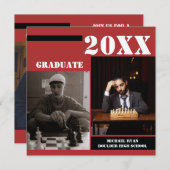 Invitation Moderne Red Black Chess Photo Graduation (Devant / Derrière)