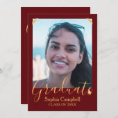 Invitation moderne Red Graduation (Devant / Derrière)