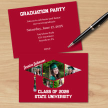 Moderne Red Graduation Forme Photo Collage Party