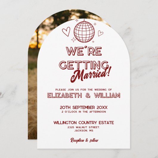 Invitation Moderne Red Retro Disco Mariage Super Photo (Devant / Derrière)