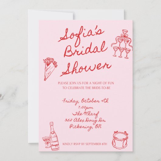 Invitation moderne Red & rose de douche nuptiale (Devant)