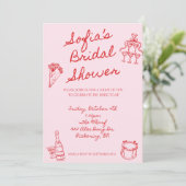 Invitation moderne Red & rose de douche nuptiale (Debout devant)