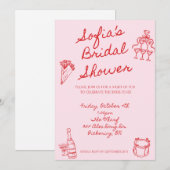 Invitation moderne Red & rose de douche nuptiale (Devant / Derrière)