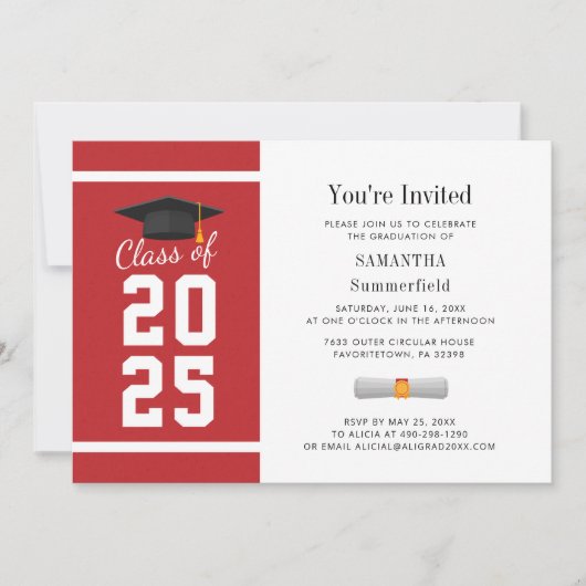 Invitation Moderne Red White Grad Photo Graduation 2024 (Devant)