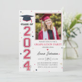 Invitation Moderne Red White Grad Photo Graduation 2024 (Debout devant)