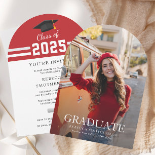 Invitation Moderne Red White Grad Photo Graduation 2025 Party