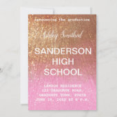 Invitation Moderne reflets scintillants photo diplôme rose (Dos)