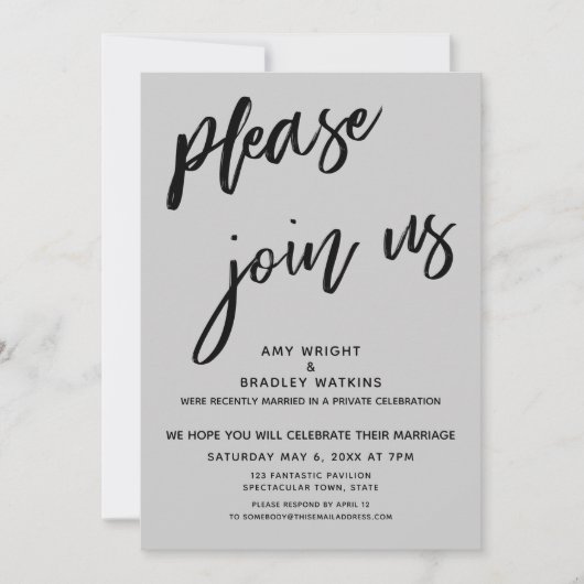 Invitation Moderne Rejoignez-Nous Après Mariage Réception Gri (Devant)