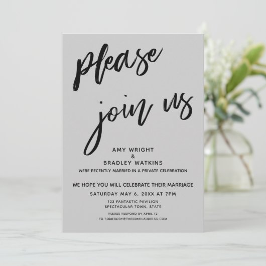 Invitation Moderne Rejoignez-Nous Après Mariage Réception Gri (Debout devant)