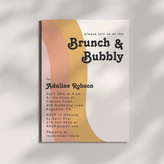 Invitation Moderne Retro 70's Rainbow Brunch et Bubbly