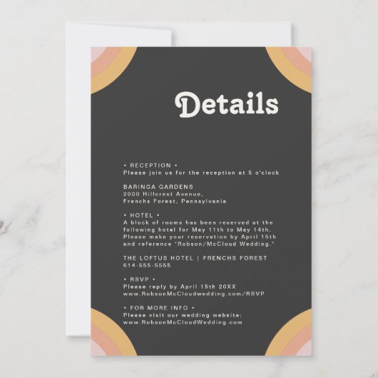 Invitation Moderne rétro 70's Rainbow Dark All In One Mariage (Dos)