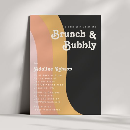 Invitation Moderne Retro 70's Rainbow Dark Brunch et Bubbly