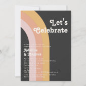 Invitation Moderne Retro 70's Rainbow Dark Célébrons (Devant)