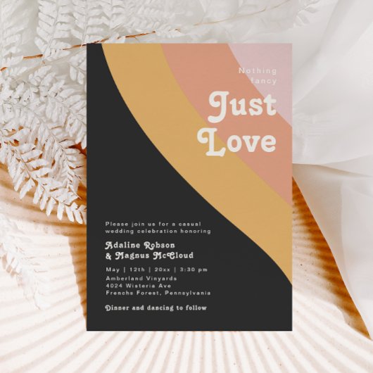 Invitation Moderne Retro 70's Rainbow Dark Just Love Mariage