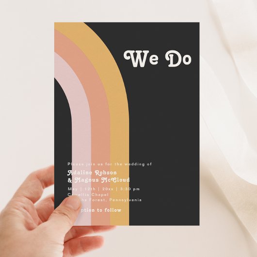 Invitation Moderne Retro 70's Rainbow Dark Nous faisons Maria
