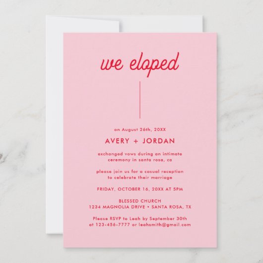 Invitation Moderne Retro 70's rose & rouge Juste Amour Mariag (Dos)