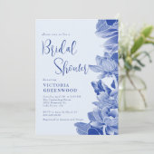 Invitation Moderne Retro Blue Chinoiserie Florale Fête des ma (Debout devant)