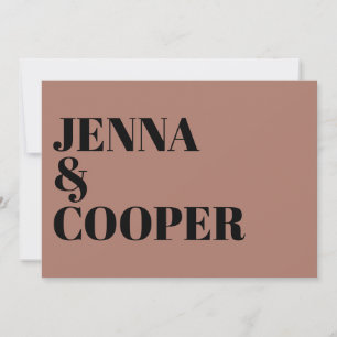 Invitation Moderne Retro Bold Type Noir & Désert Rose Mariage