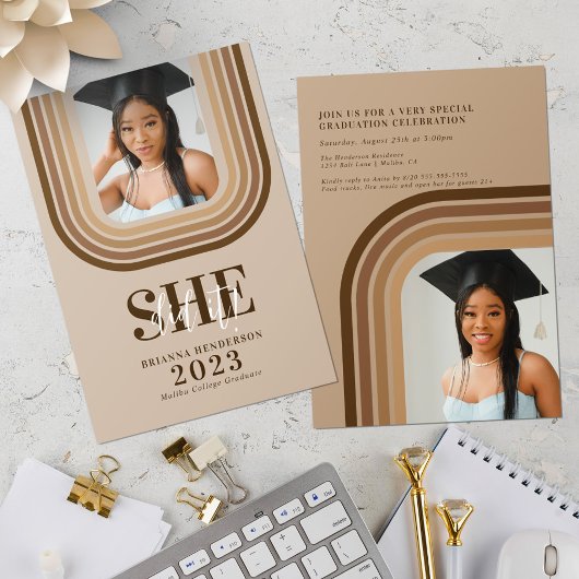 Invitation Moderne Retro Brown et Neutre Graduation