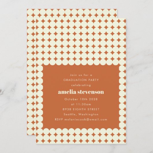 Invitation Moderne Rétro en terre cuite Points Graduation Par (Devant / Derrière)