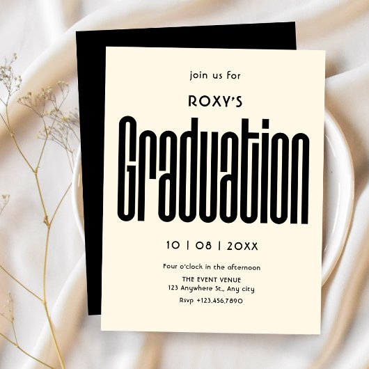 Invitation Moderne Retro graduation noir et blanc