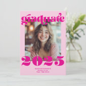 Invitation Moderne Retro Hot Pink 4 Diplôme photo (Debout devant)