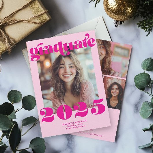 Invitation Moderne Retro Hot Pink 4 Diplôme photo
