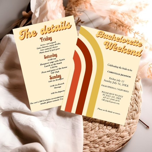 Invitation Moderne Retro les années 70 week-end bachelorte en