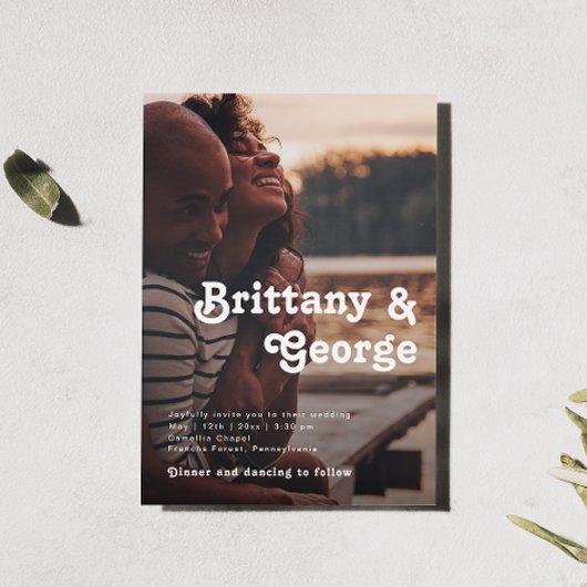 Invitation Moderne Retro Letter Décontracté Faded Photo Maria