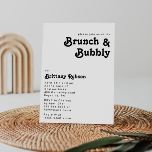 Invitation Moderne Retro Lettres Brunch et Bubbly