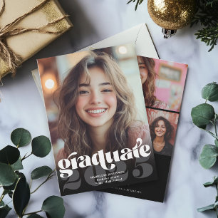 Invitation Moderne Rétro noir blanc 4 Photo Graduation