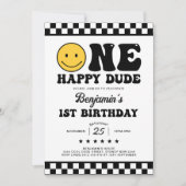 Invitation Moderne Rétro One Happy Dude Boy premier anniversa (Devant)