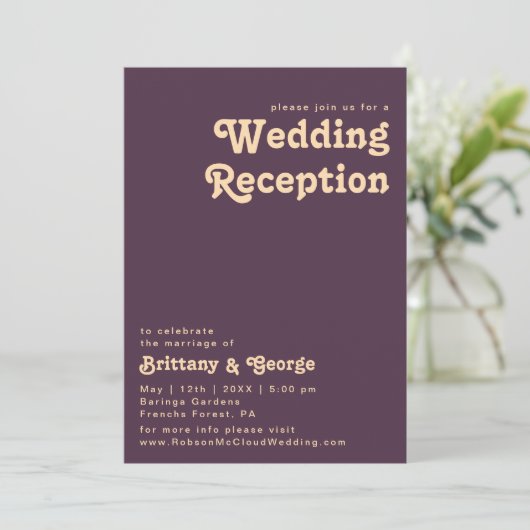 Invitation Moderne Rétro | Réception de mariage violet foncé (Debout devant)