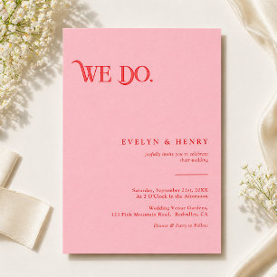 Invitation Moderne Rétro Rose et Rouge Nous Nous Marions