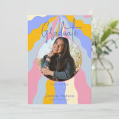 Invitation Moderne Retro Rose violet Vagues Photo Graduation (Debout devant)