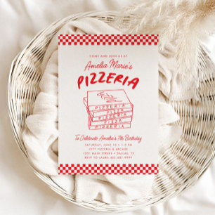 Invitation Moderne Retro Rouge Pizzeria Italienne Pizza Party