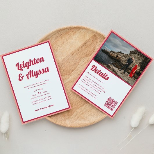 Invitation Moderne Retro Viva Magenta QR Code Mariage photo