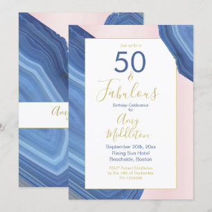 Invitation Moderne Rock Minéral d'Agate Bleue Rose pour 50e A