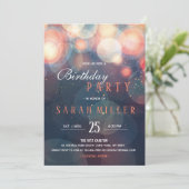 Invitation Moderne Romantique Bokeh Lumières Anniversaire Dîn (Debout devant)