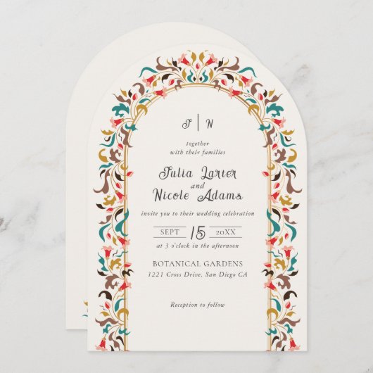 Invitation Moderne Romantique Élégant Mariage de couronne flo (Devant / Derrière)
