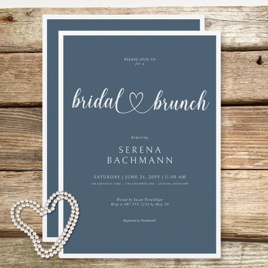 Invitation Moderne Romantique Minimale Bleu Bridal Brunch