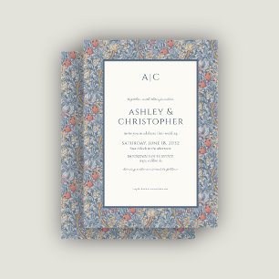 Invitation Moderne Romantique Morris Floral bleu Mist Mariage