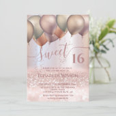 Invitation Moderne Romantique Rose or glittery ombre ballon (Debout devant)